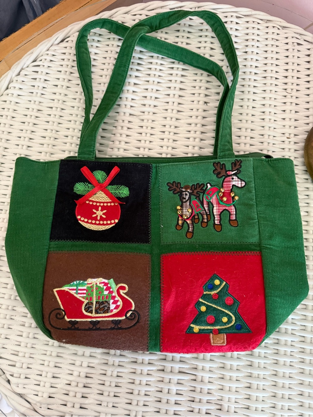 Vintage Y2K Kim Rogers Green Patchwork Holiday Tote